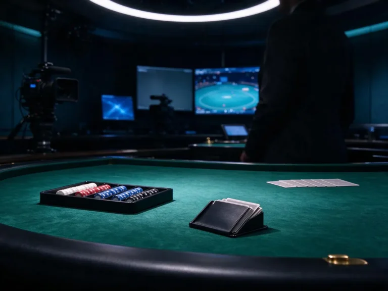 Live dealer blackjack table inside a modern broadcast casino studio