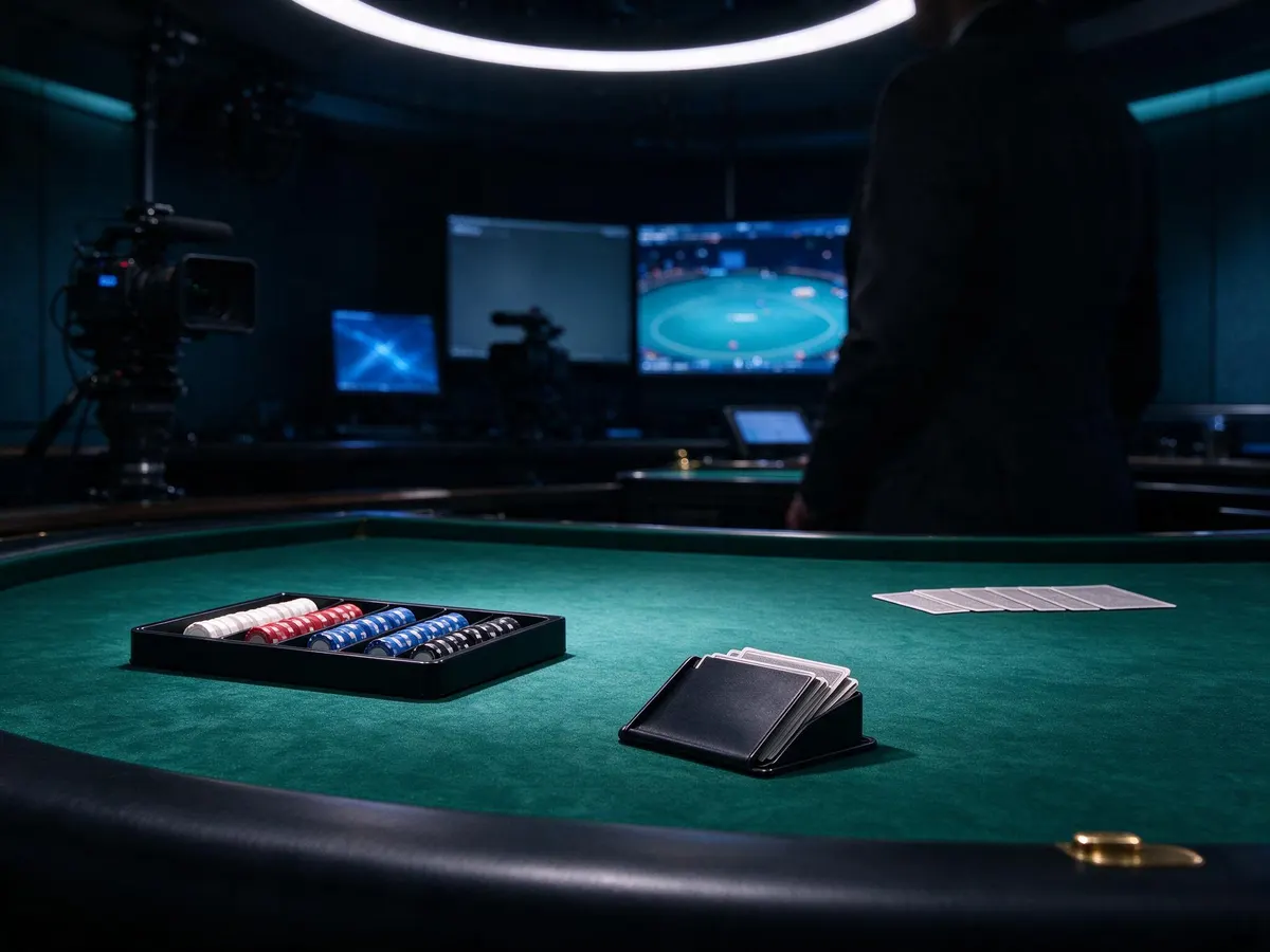 Live dealer blackjack table inside a modern broadcast casino studio