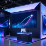 Trade show stand showing crash game multiplier screens and a prize display at an iGaming conference