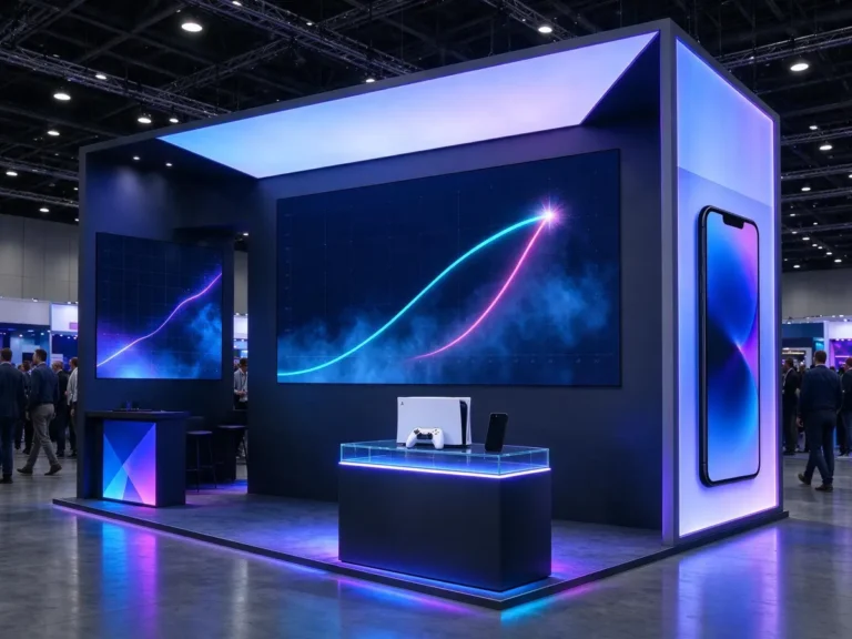 Trade show stand showing crash game multiplier screens and a prize display at an iGaming conference