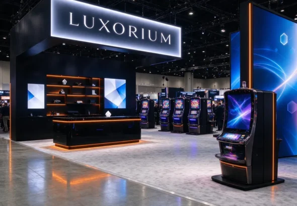Gaming technology supplier booth at the Global Gaming Expo in Las Vegas