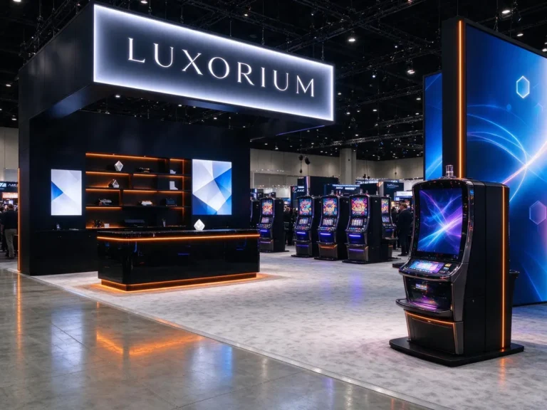 Gaming technology supplier booth at the Global Gaming Expo in Las Vegas