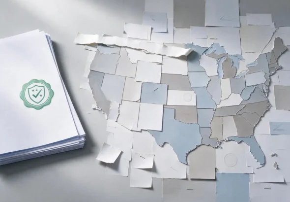 Conceptual illustration contrasting Malta's single gaming regulator with the fragmented US state-by-state sports betting licensing system