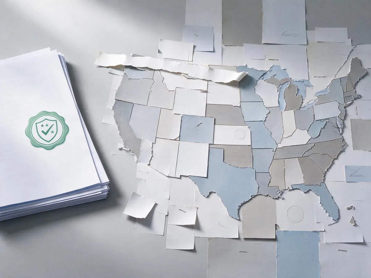 Conceptual illustration contrasting Malta's single gaming regulator with the fragmented US state-by-state sports betting licensing system